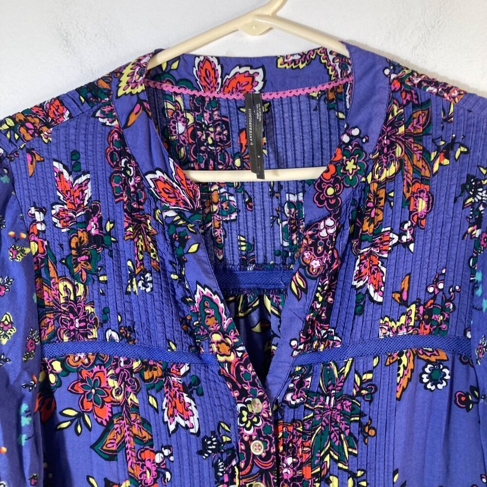 Womens Anthropologie Floral Boho Ruffle Lace Dress Purple S Viscose Cotton - Picture 3 of 10